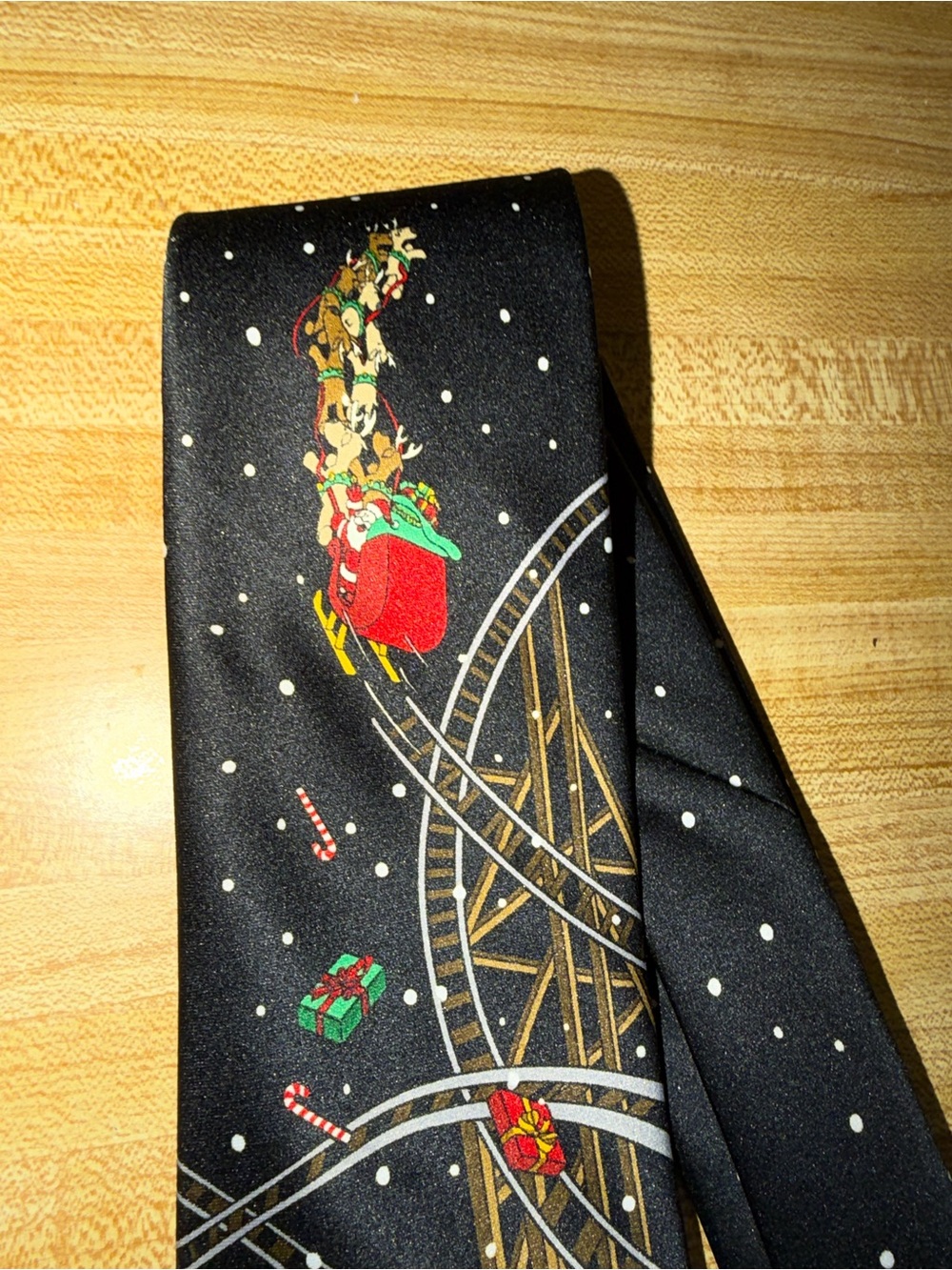 Festive Reindeer Roller Coaster Tie - Black & Red Holiday Print Christmas Noel - Picture 3 of 6